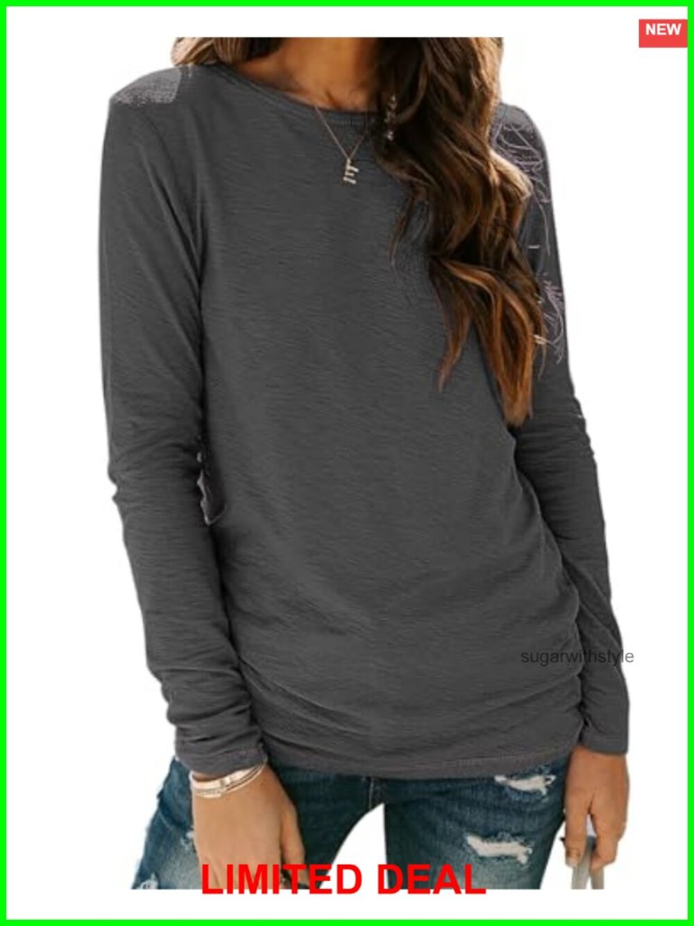 Women's Long Sleeve Crew Neck Basic Tee Tunic Top for Leggings Workout